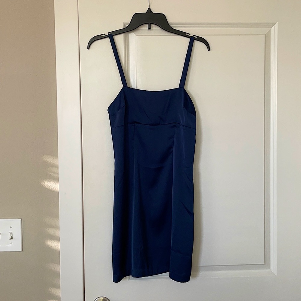 Urban Outfitters Wesley Satin Straight Slip Dress Navy Blue
